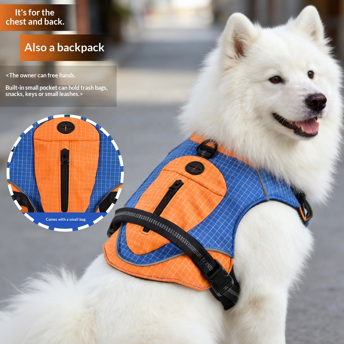 Multifunctional Waterproof Dog Harness with Storage Bag & Reflective Strip | Anti-Pull & Quick-Dry