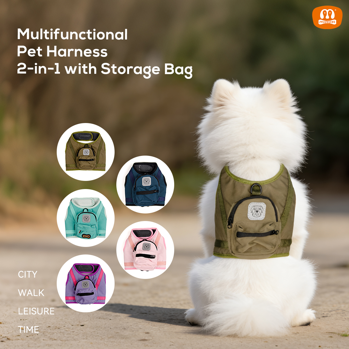 Solid Color Dog Harness with Storage Pouch | Polyester Material | Utility Pet Vest