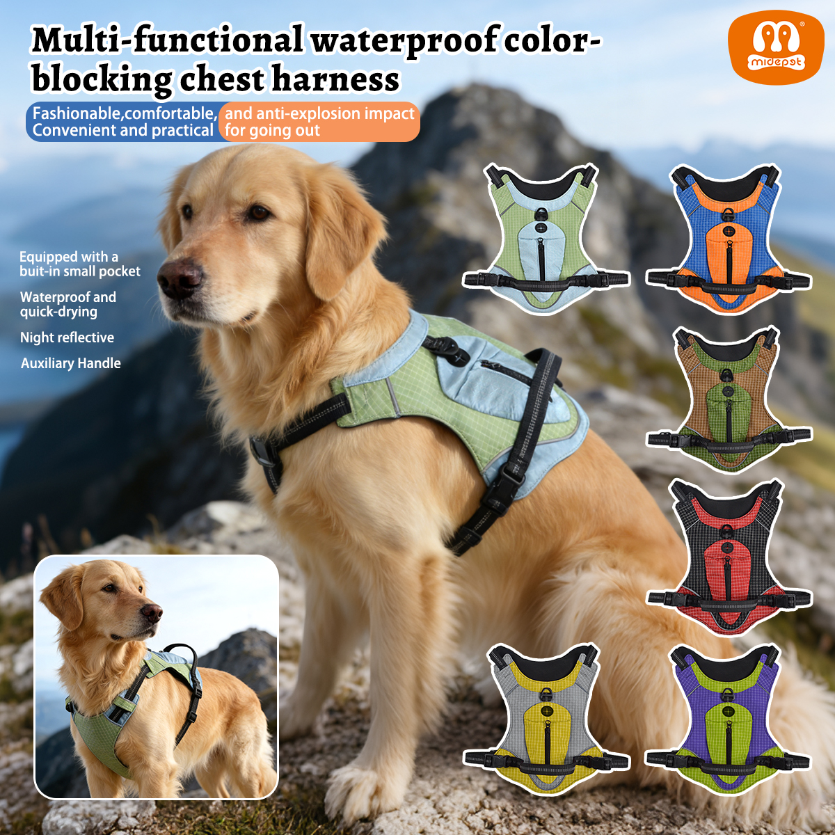 Multifunctional Waterproof Dog Harness with Storage Bag & Reflective Strip | Anti-Pull & Quick-Dry