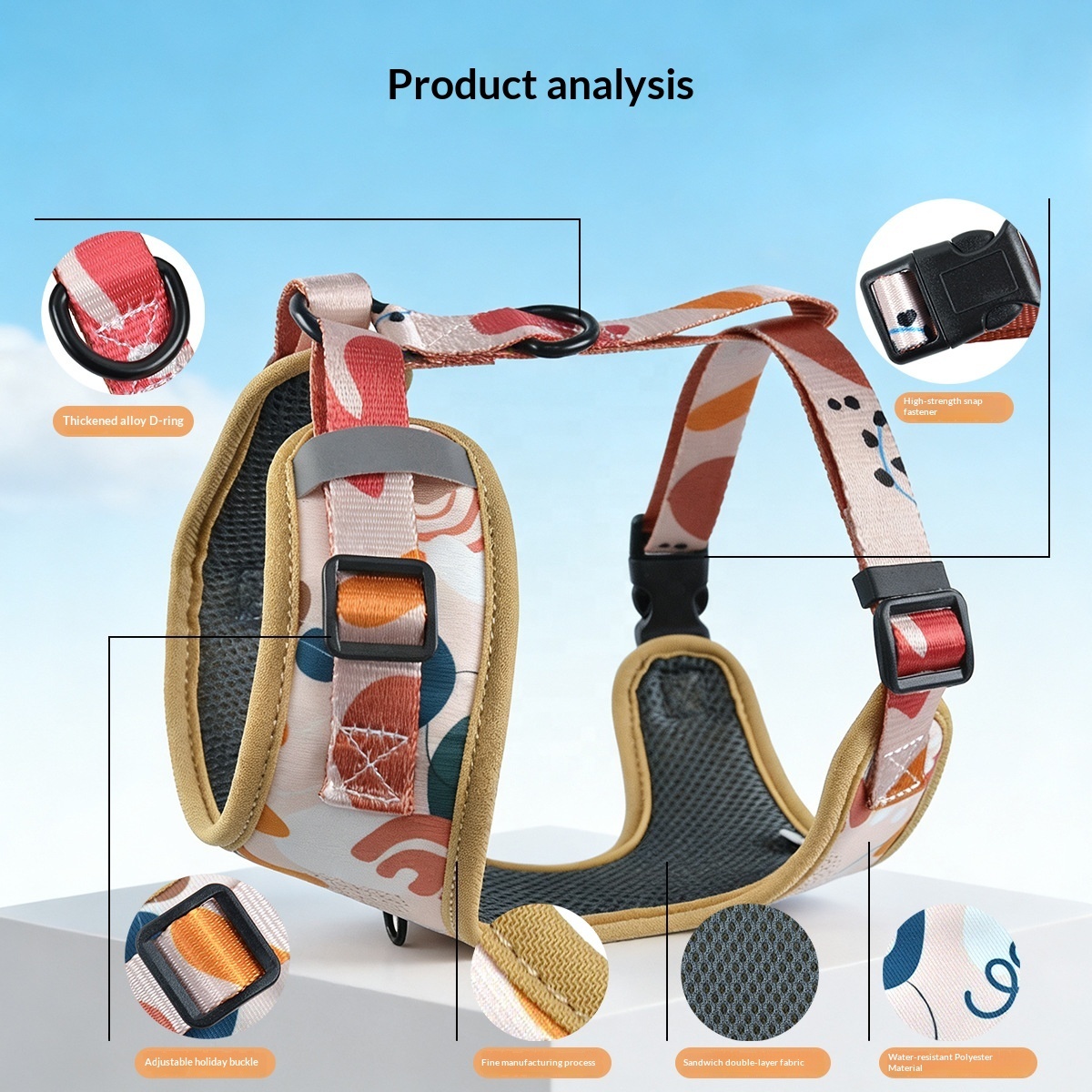 Print Dog Harness with Sandwich Lining | 4 Colors & 4 Sizes | Breathable Polyester