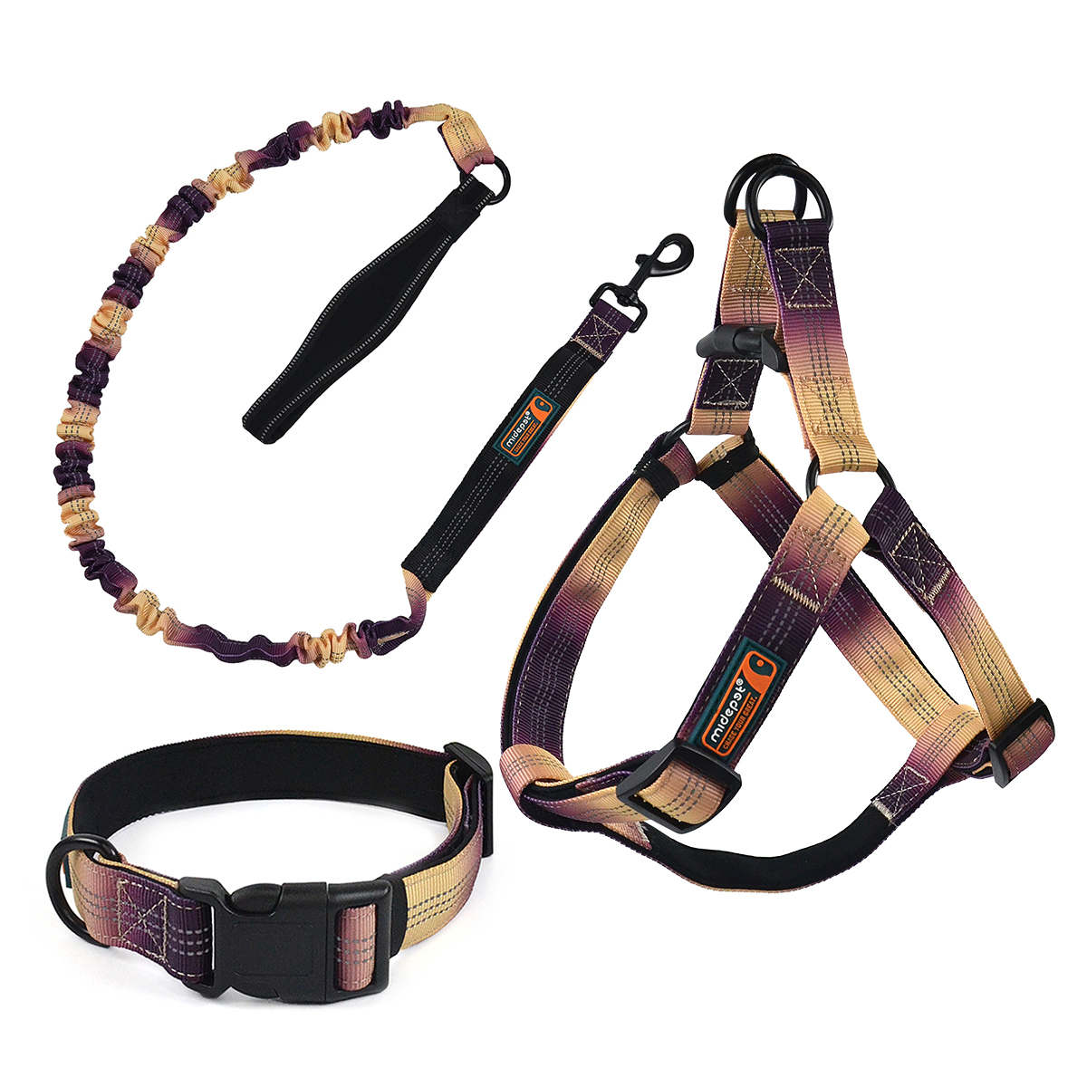 Neoprene Pet Travel Set (Harness, Leash, Collar) | Gradient Color & Anti-Pull Design